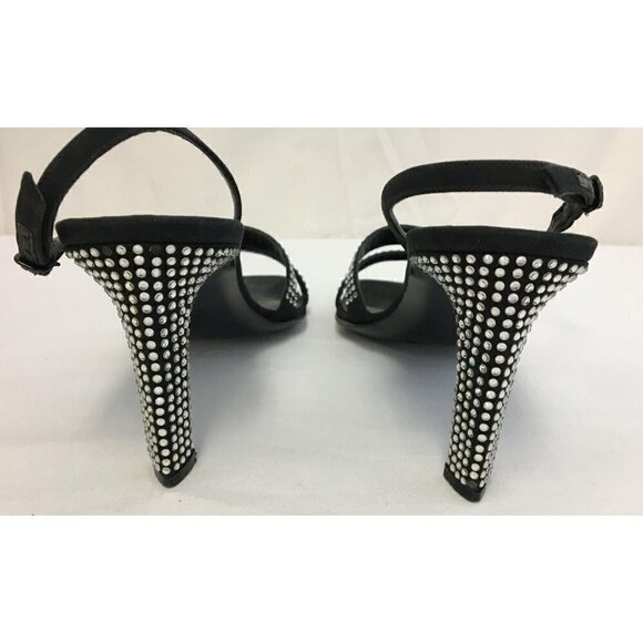 St. John Storm Black Crepe & Rhinestone Heels Women Size 8 B - Picture 4 of 14
